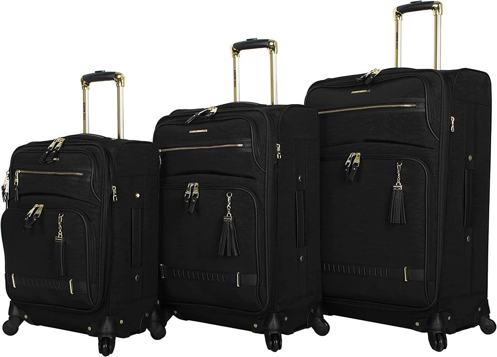 er Luggage Collection - 3 Piece Softside Expandable Lightweight Spinner Suitcase Set - Travel Set includes 20 Inch Carry on, 24 Inch &amp; 28-Inch Checked Suitcases (Black Grey)