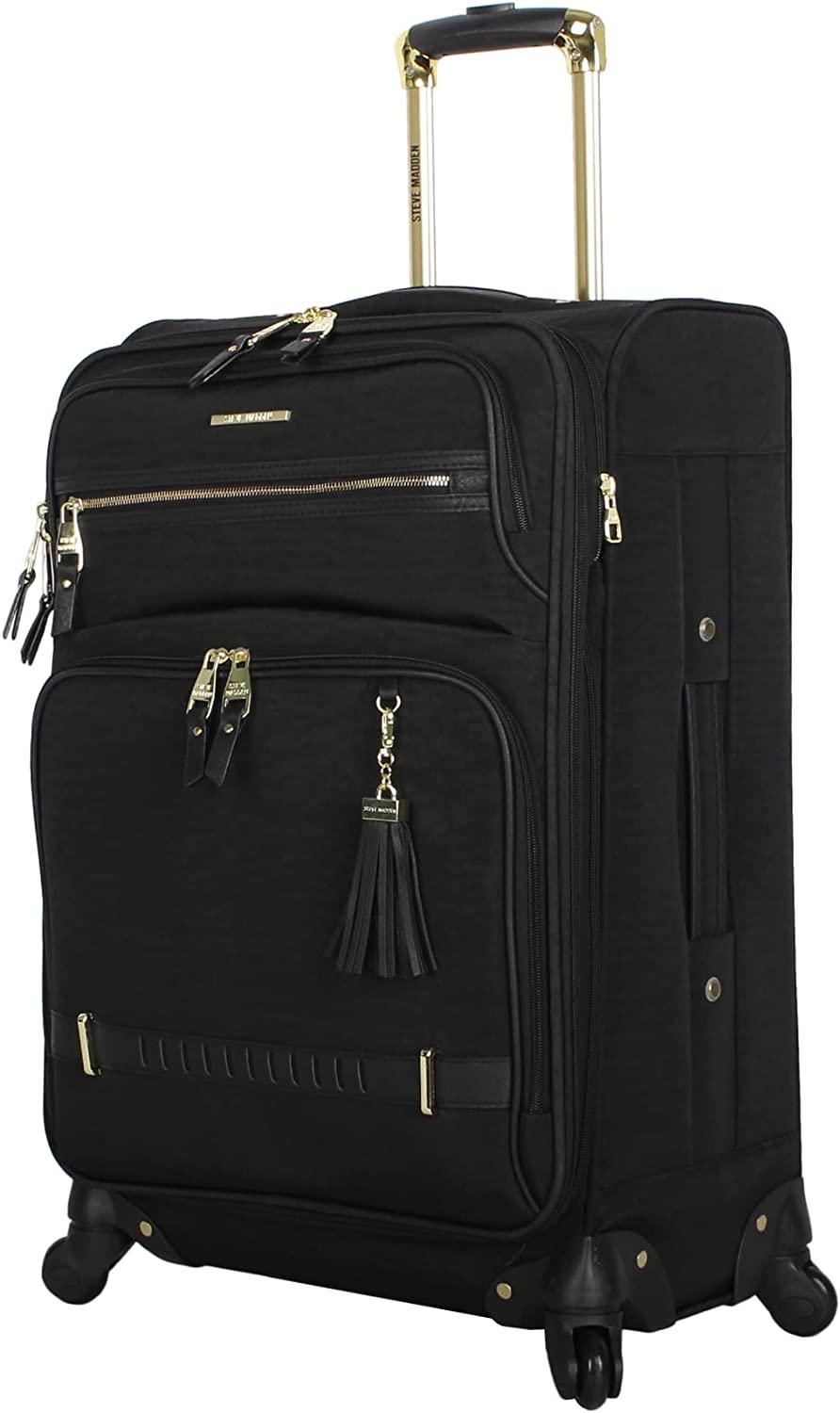 er Luggage Collection - 3 Piece Softside Expandable Lightweight Spinner Suitcase Set - Travel Set includes 20 Inch Carry on, 24 Inch &amp; 28-Inch Checked Suitcases (Black Grey)