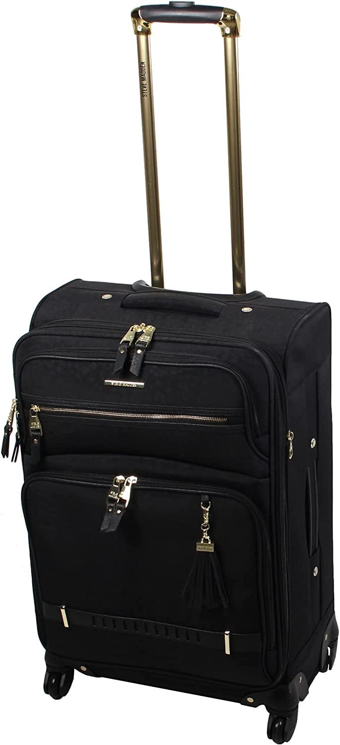 er Luggage Collection - 3 Piece Softside Expandable Lightweight Spinner Suitcase Set - Travel Set includes 20 Inch Carry on, 24 Inch &amp; 28-Inch Checked Suitcases (Black Grey)