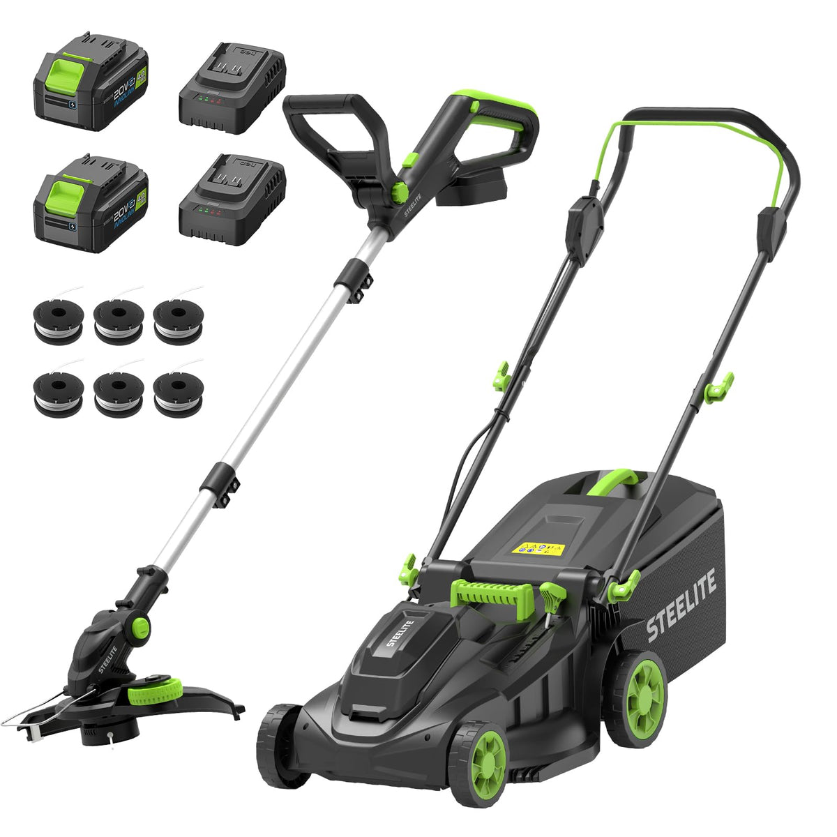40V(2x20V) 17-inch Electric Lawn Mower and 12-Inch Cordless Weed Wacker Combo with 2x4.0Ah Batteries and Dual Chargers