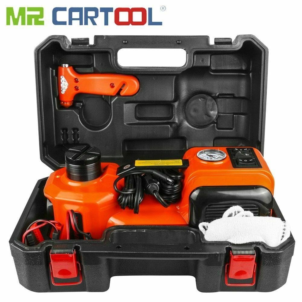 Car Jack 12V 5T Hydraulic Floor Rolling Tire Inflator Pump Flashlight Hammer Set