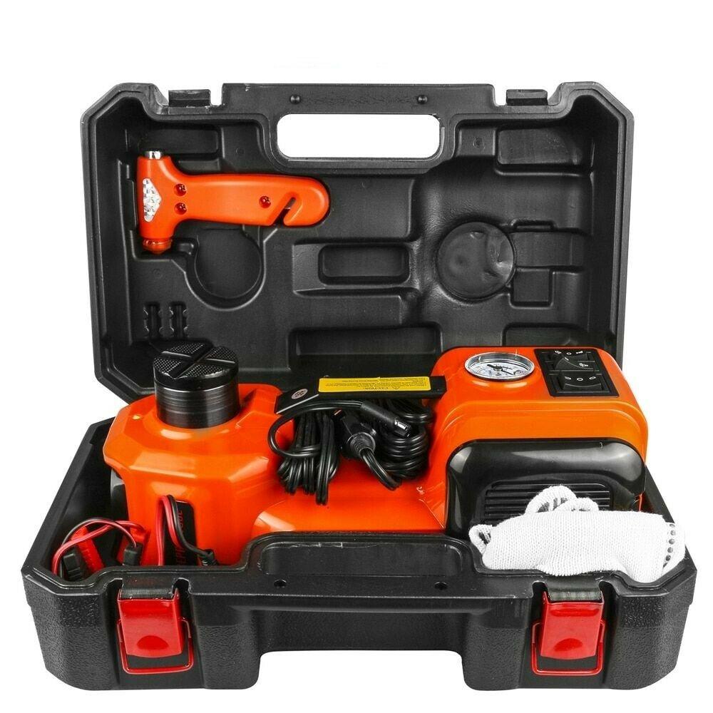 Car Jack 12V 5T Hydraulic Floor Rolling Tire Inflator Pump Flashlight Hammer Set