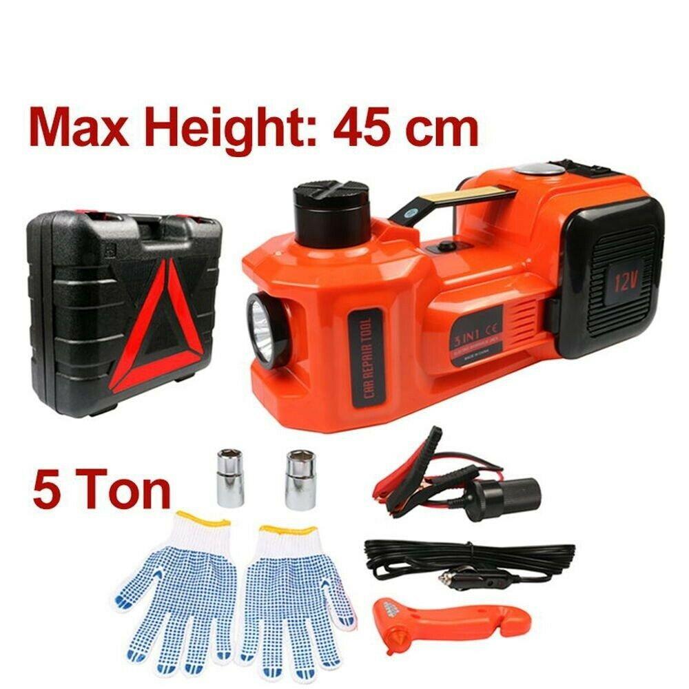 Car Jack 12V 5T Hydraulic Floor Rolling Tire Inflator Pump Flashlight Hammer Set