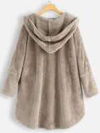 Winter Solid Color Hooded Single-breasted Plush Jacket In The Long Section Loose