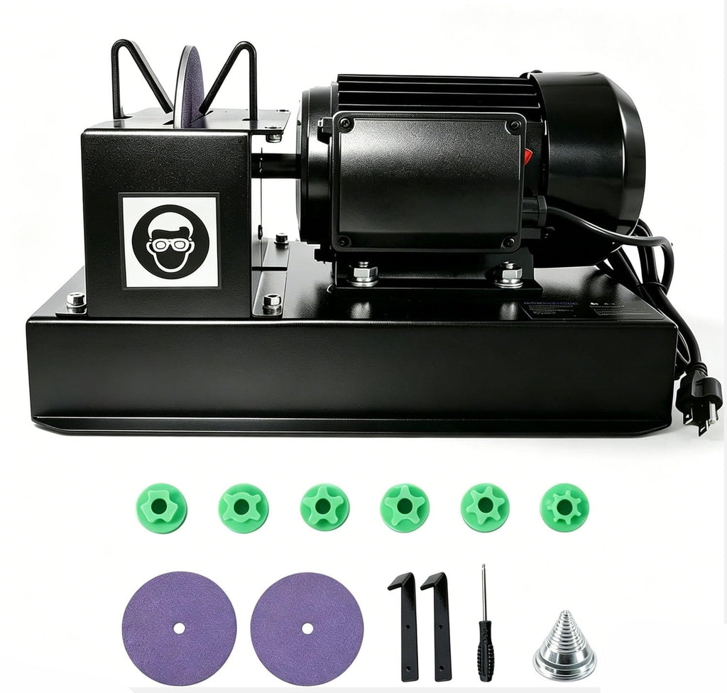 Lawn Mower Blade Sharpener, 1HP 750W Bench Grinder with 9-Inch Ceramic Wheel, 30°/40° Angle Brackets, for High/Low Lift, Gator &amp; Flat Blades, with Extra Replacement Sandpapers