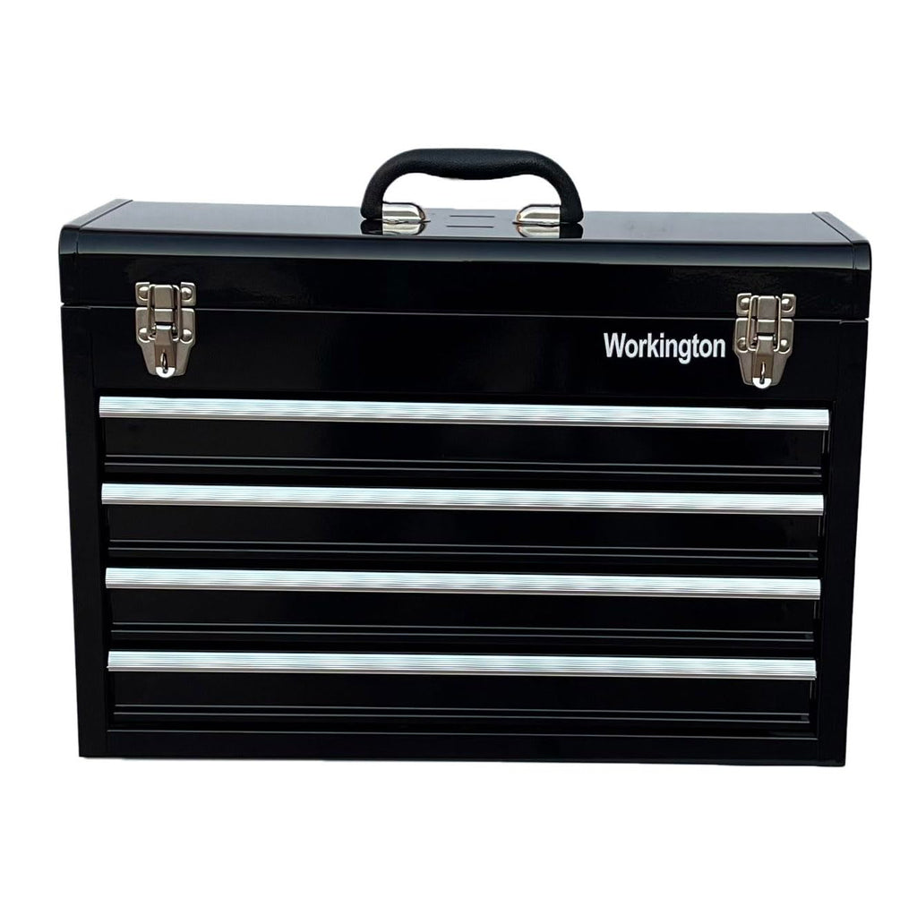 Portable Metal Tool Chest with 4 Drawers, 20" 4-Drawer Tool Chest Cabinet with Ball Bearing Drawer Slides, Steel Tool StoraBox Organizer 4004 Black