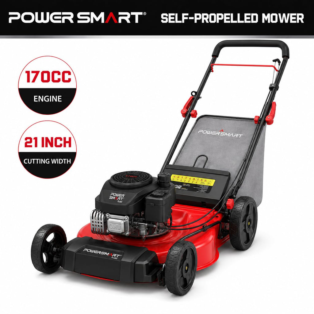21-Inch 3-in-1 Gas Self-Propelled Lawn Mower,170CC OHV Engine,Bagging/Mulching/Rear Discharging, 6 Cutting Heights, Durable Steel Deck, Rear-Wheel Drive, for Garden, Yard