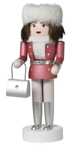 KWO Shopping Girl Jasmin with Fur Hat and Purse German Wood Christmas Nutcracker