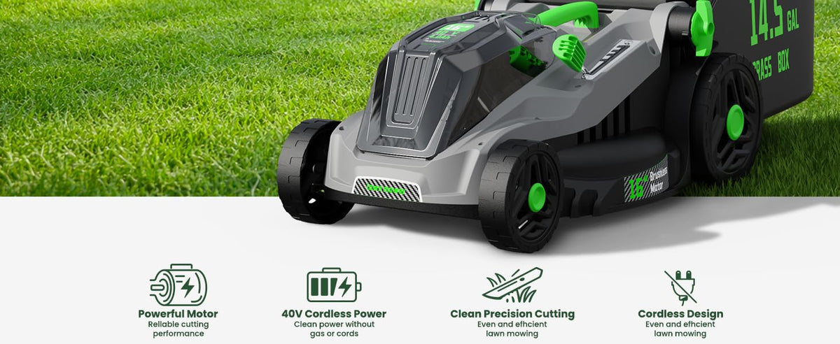40V 16-Inch Brushless Cordless Lawn Mower with 4.0Ah Battery &amp; Charger, 2-in-1 Electric Push Mower, 5-Position Height Adjustment, Lightweight, Compact Storage, for Small Yards - Green