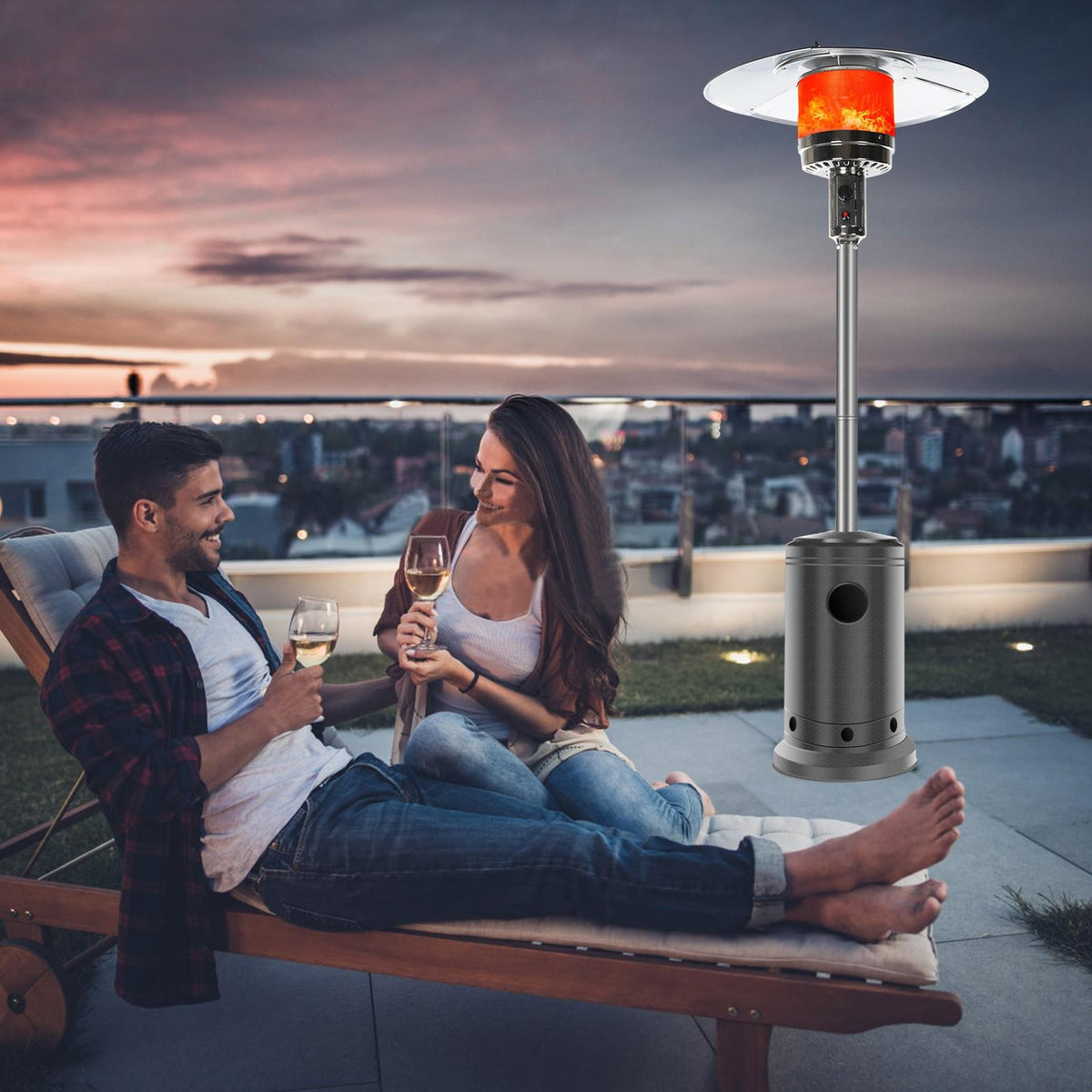 DJKDJL Outdoor Patio Heater With Wheels,Propane 46,000 BTU Premium Outdoor Patio Heater, Gray, 77*46*46cm