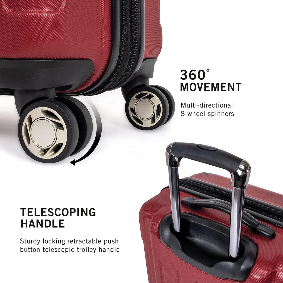 Renegade 28” Check Size Expandable Luggage Lightweight Hardside 8-Wheel Spinner Travel Suitcase Bag, Scarlet Red, inch