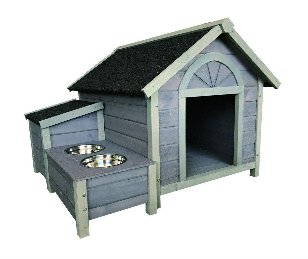 Seny Outdoor Wooden LarDog House Dog Kennel with Dog Bowls W42xD39xH30 inch