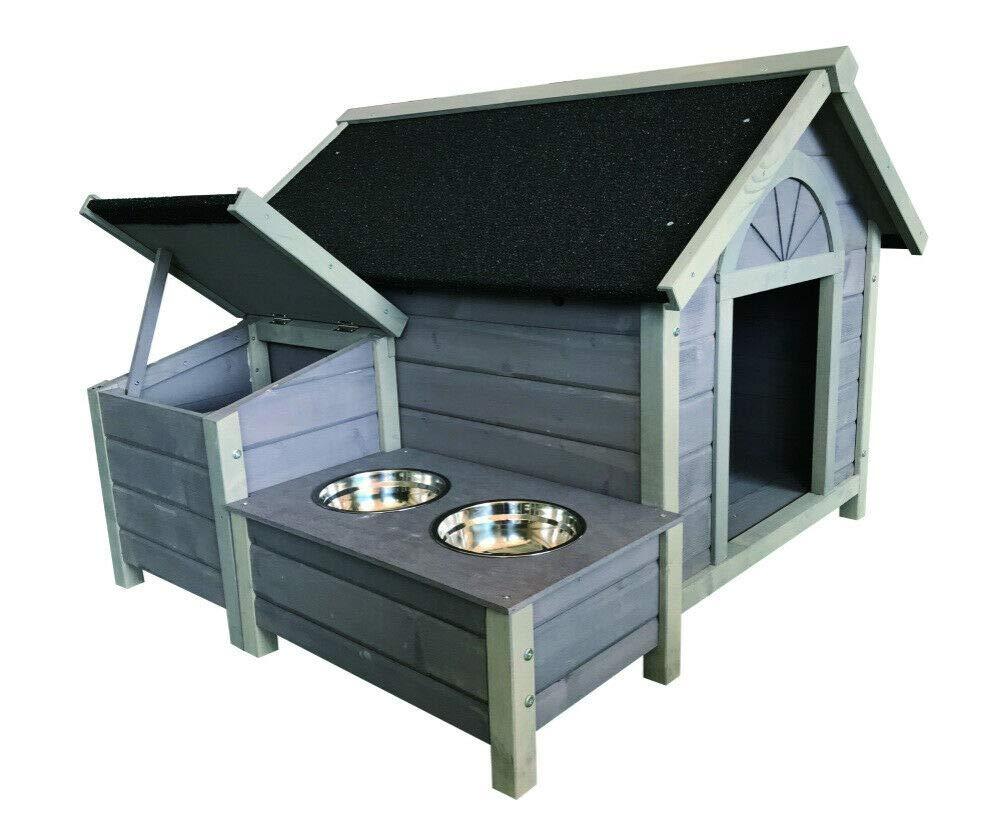 Seny Outdoor Wooden LarDog House Dog Kennel with Dog Bowls W42xD39xH30 inch