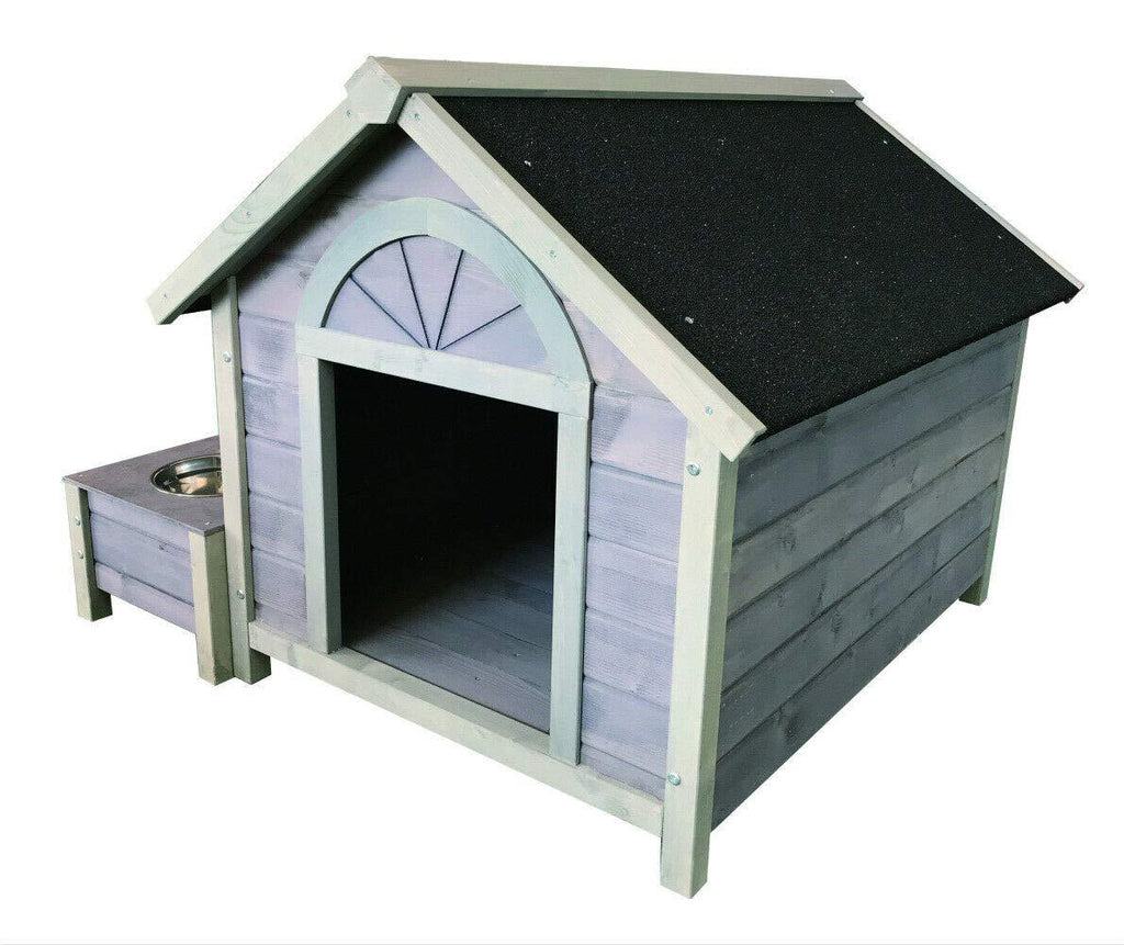 Seny Outdoor Wooden LarDog House Dog Kennel with Dog Bowls W42xD39xH30 inch