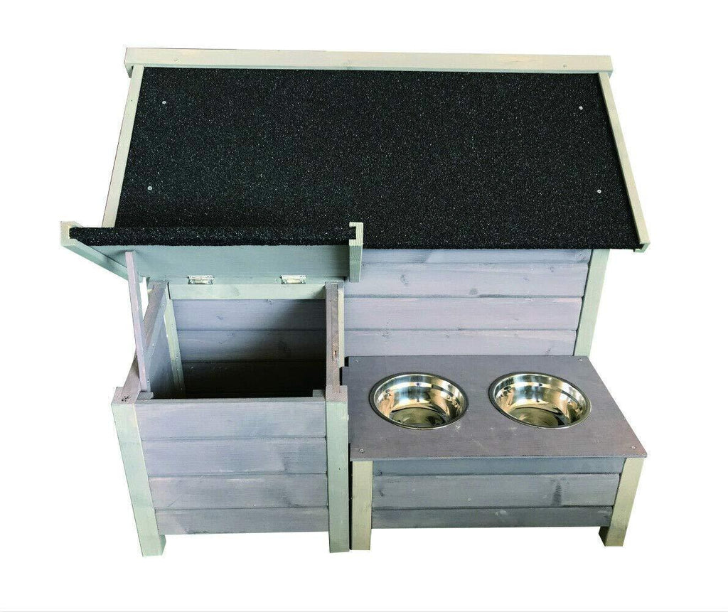 Seny Outdoor Wooden LarDog House Dog Kennel with Dog Bowls W42xD39xH30 inch