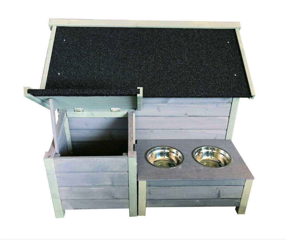 Seny Outdoor Wooden LarDog House Dog Kennel with Dog Bowls W42xD39xH30 inch