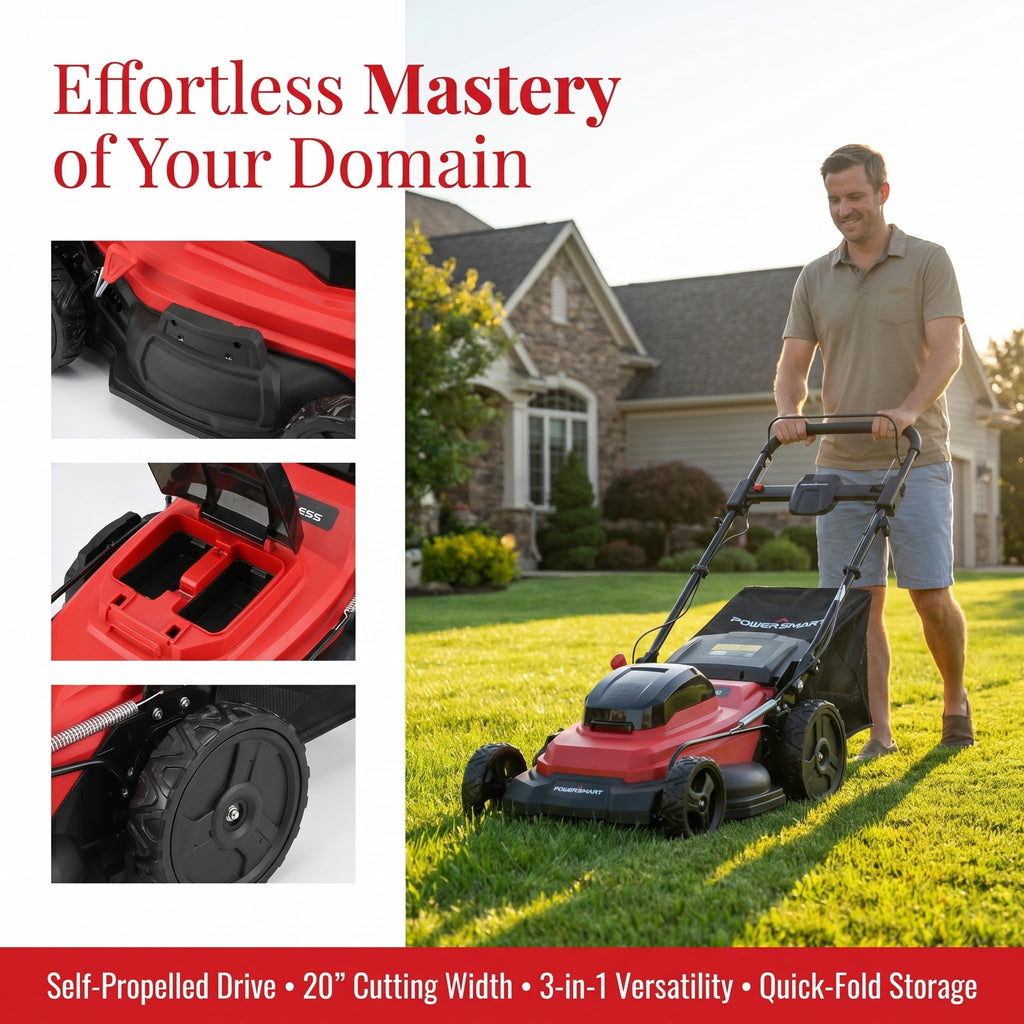 20" Self Propelled Cordless Lawn Mower,40V 2x4.0 Ah Battery Lawn Mower with Dual Battery Slots &amp; Steel Deck, 3-in-1 Walk-Behind Mower (Bagging/Mulching), Space Saving Foldable