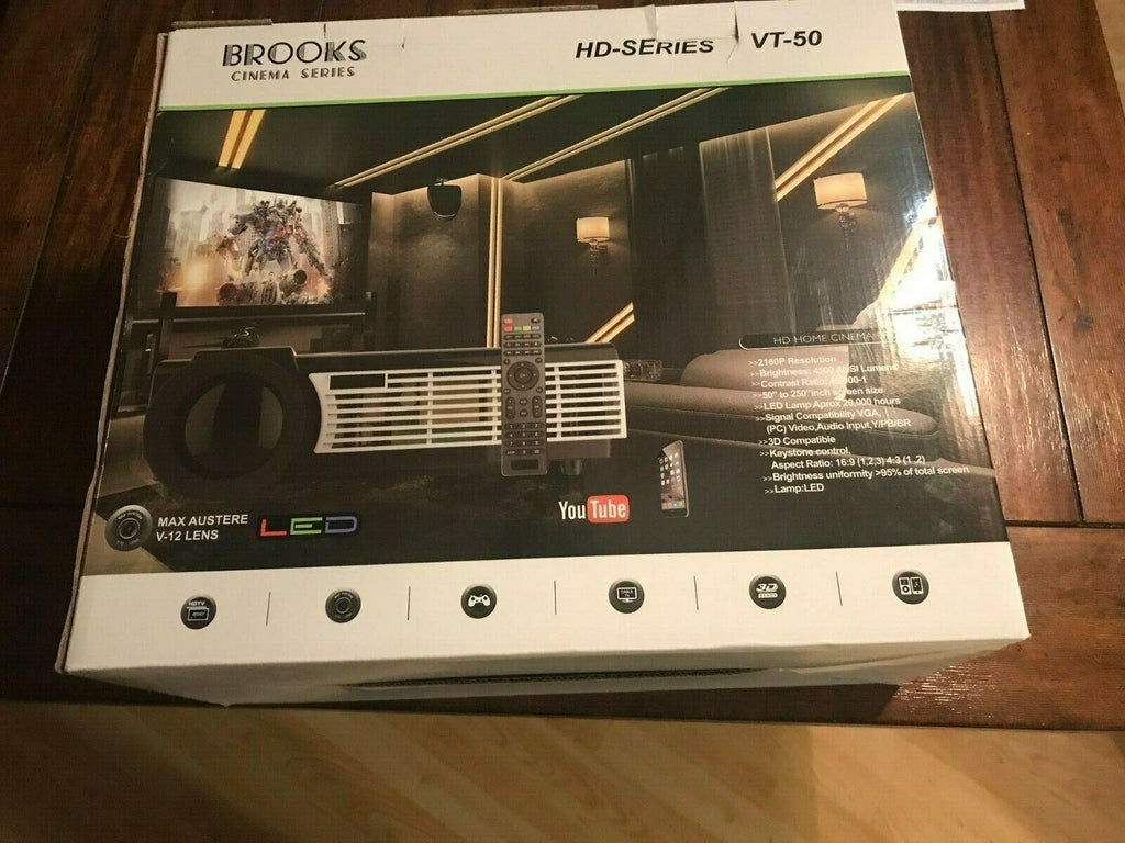 brooks audio vt-50 cinema series projector 3d 4k digital 50" to 250" screen size
