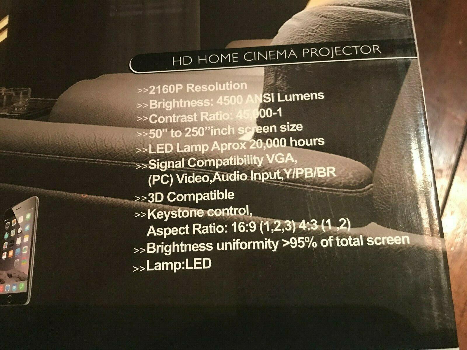 brooks audio vt-50 cinema series projector 3d 4k digital 50" to 250" screen size