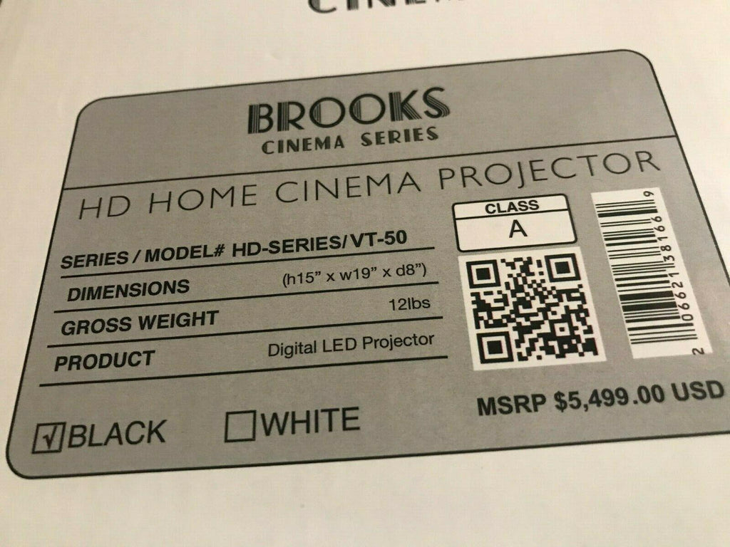 brooks audio vt-50 cinema series projector 3d 4k digital 50" to 250" screen size