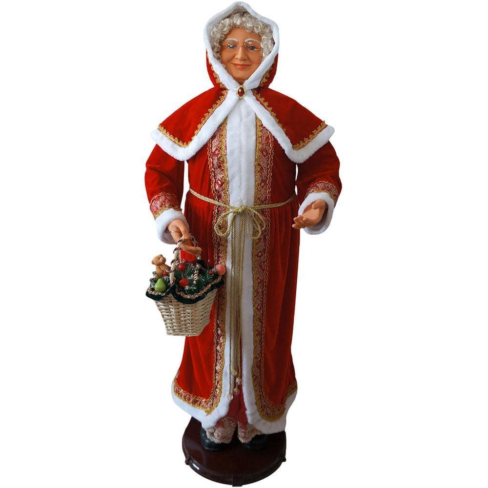 58 in. Christmas Dancing Mrs. Claus with Hooded Cloak and Gift Basket