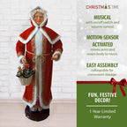 58 in. Christmas Dancing Mrs. Claus with Hooded Cloak and Gift Basket