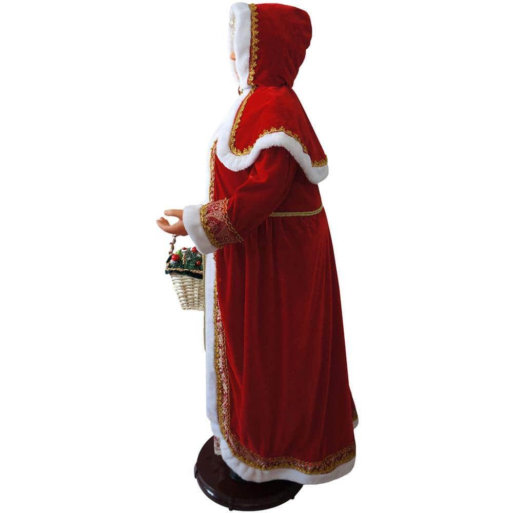 58 in. Christmas Dancing Mrs. Claus with Hooded Cloak and Gift Basket