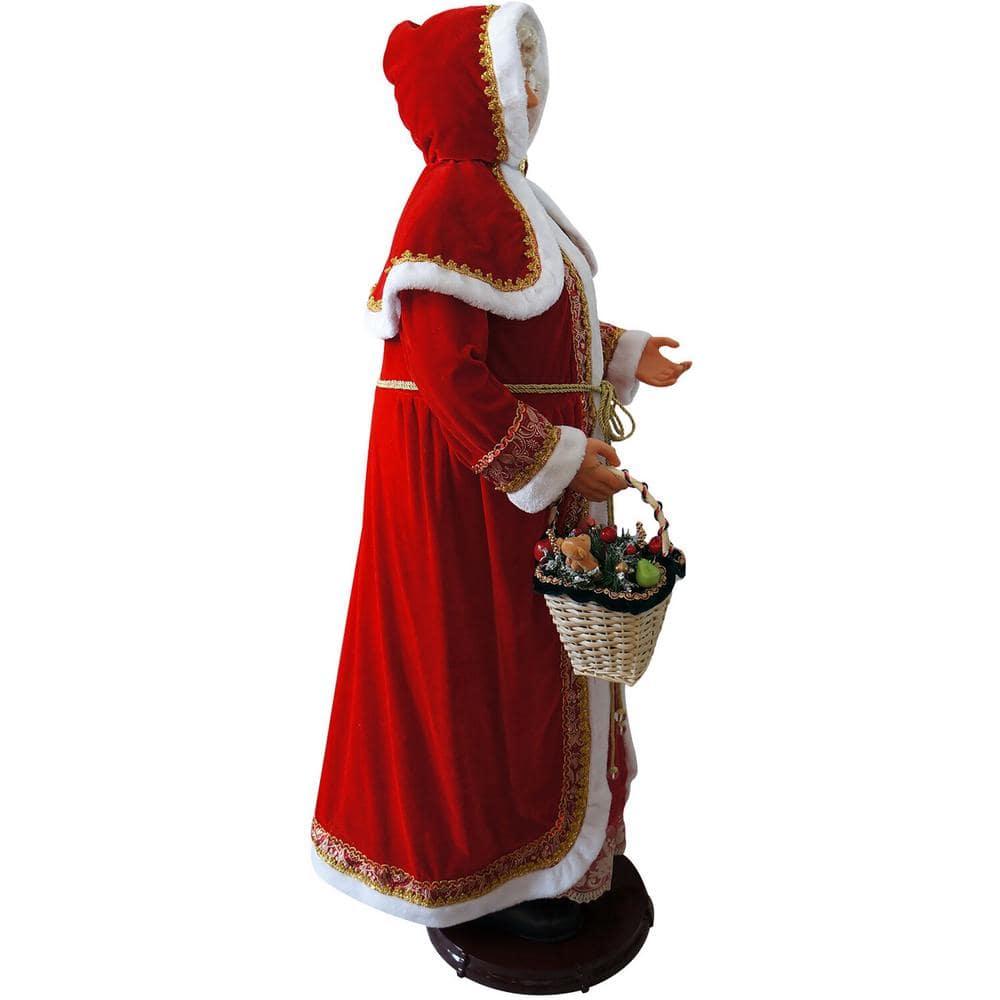 58 in. Christmas Dancing Mrs. Claus with Hooded Cloak and Gift Basket
