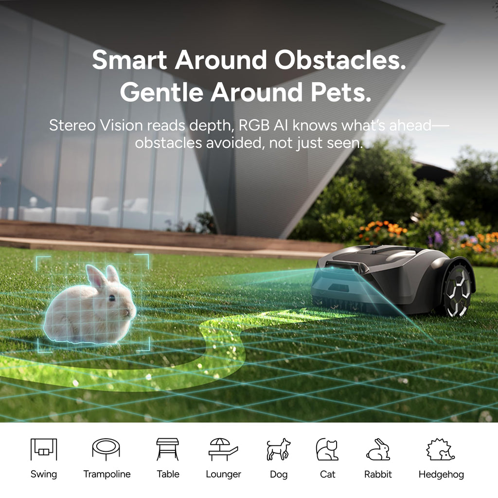R55 Robot Lawn Mower Wire Free, Robotic Mower for Up to 0.4 Acre | NetRTK &amp; Stereo Vision, 3 Mowing Modes, AI Obstacle Avoidance, 5.5H Runtime, 25°(46%) Slope, 30-zone app Control