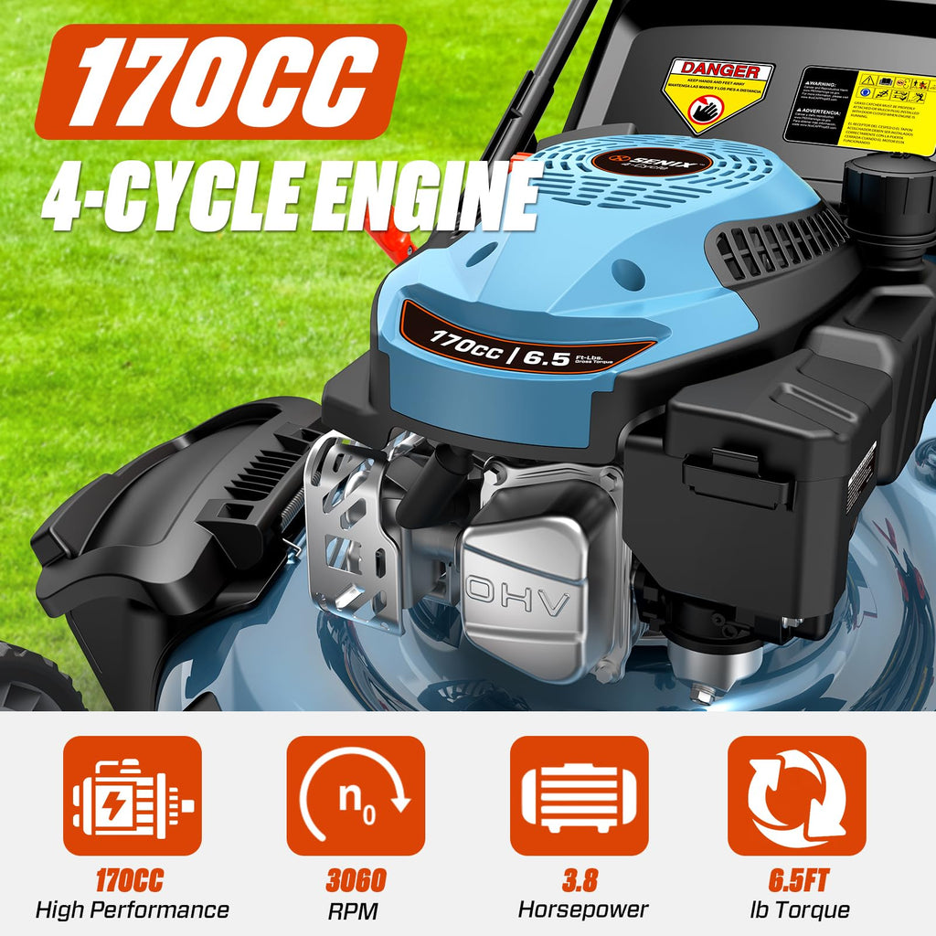 Gas Lawn Mower, 22" Self Propelled Gas Powered Lawnmower with 170cc OHV 4-Cycle Engine, 3-in-1 Walk-Behind Push Lawn Mower, 6-Position Height Adjustment