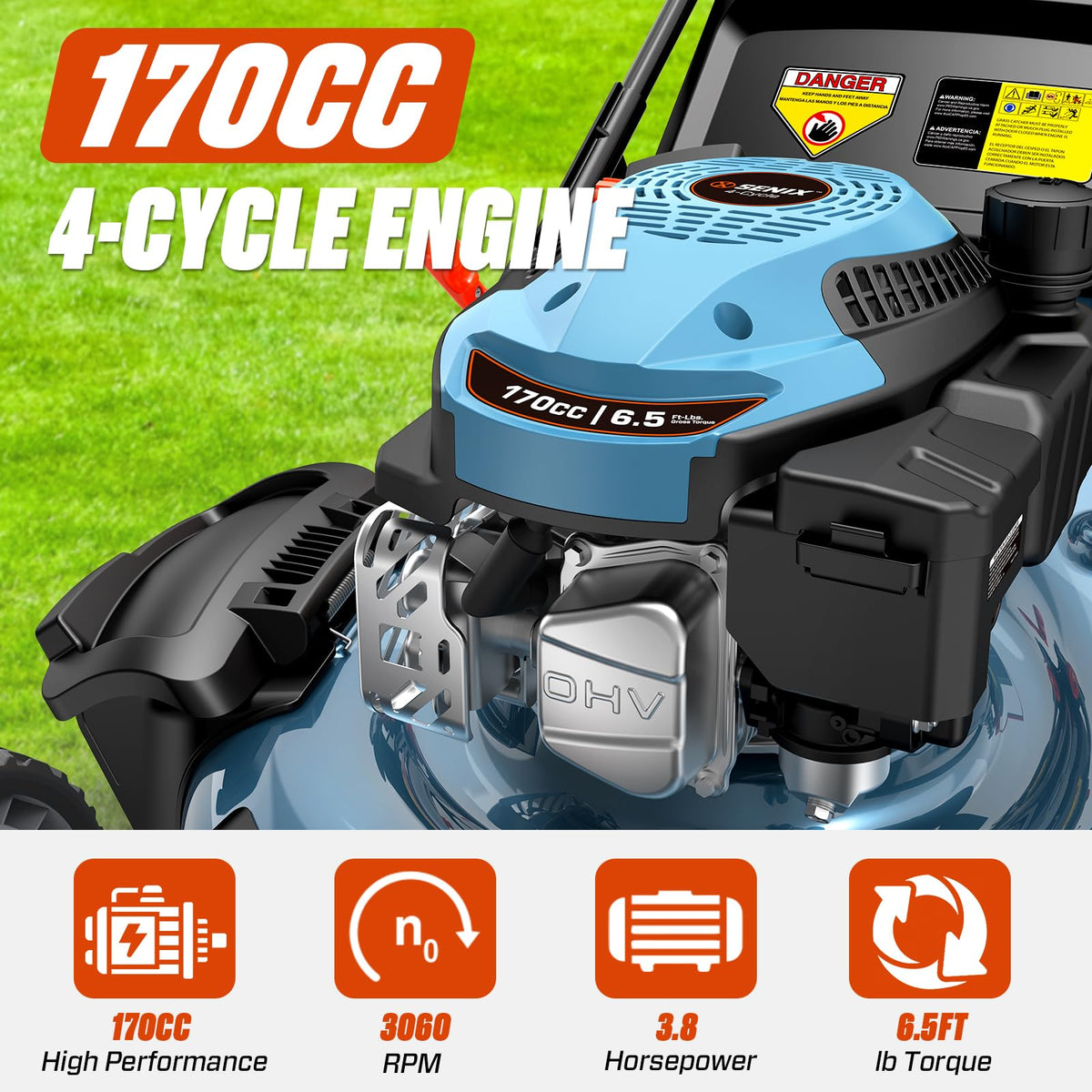 Gas Lawn Mower, 22" Self Propelled Gas Powered Lawnmower with 170cc OHV 4-Cycle Engine, 3-in-1 Walk-Behind Push Lawn Mower, 6-Position Height Adjustment