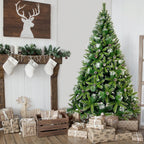 7.4FT Christmas Tree, Hinged Artificial Christmas Tree with 1300 Branch Tips and 65 Pine Cones, Christmas Pine Tree with Metal Stand, Decor for Party Wedding Office Home Bedroom, K1002