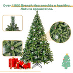 ENYOPRO 7.4FT Christmas Tree, Hinged Artificial Christmas Tree with 1300 Branch Tips and 65 Pine Cones, Christmas Pine Tree with Metal Stand, Decor for Party Wedding Office Home Bedroom, K1005