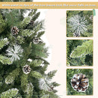 7.4FT Christmas Tree, Hinged Artificial Christmas Tree with 1300 Branch Tips and 65 Pine Cones, Christmas Pine Tree with Metal Stand, Decor for Party Wedding Office Home Bedroom, K1002