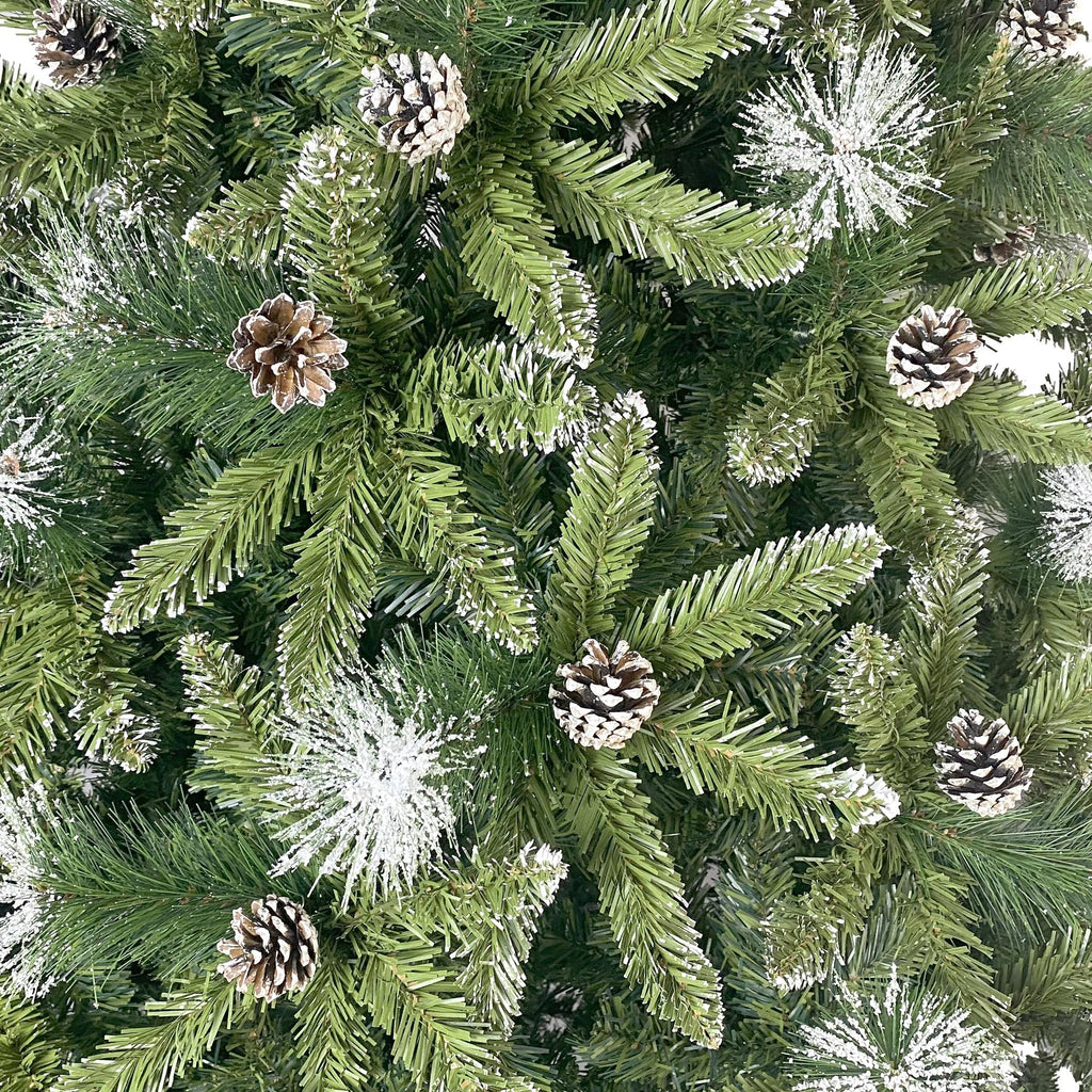 7.4FT Christmas Tree, Hinged Artificial Christmas Tree with 1300 Branch Tips and 65 Pine Cones, Christmas Pine Tree with Metal Stand, Decor for Party Wedding Office Home Bedroom, K1002