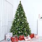7.4FT Christmas Tree, Hinged Artificial Christmas Tree with 1300 Branch Tips and 65 Pine Cones, Christmas Pine Tree with Metal Stand, Decor for Party Wedding Office Home Bedroom, K1002