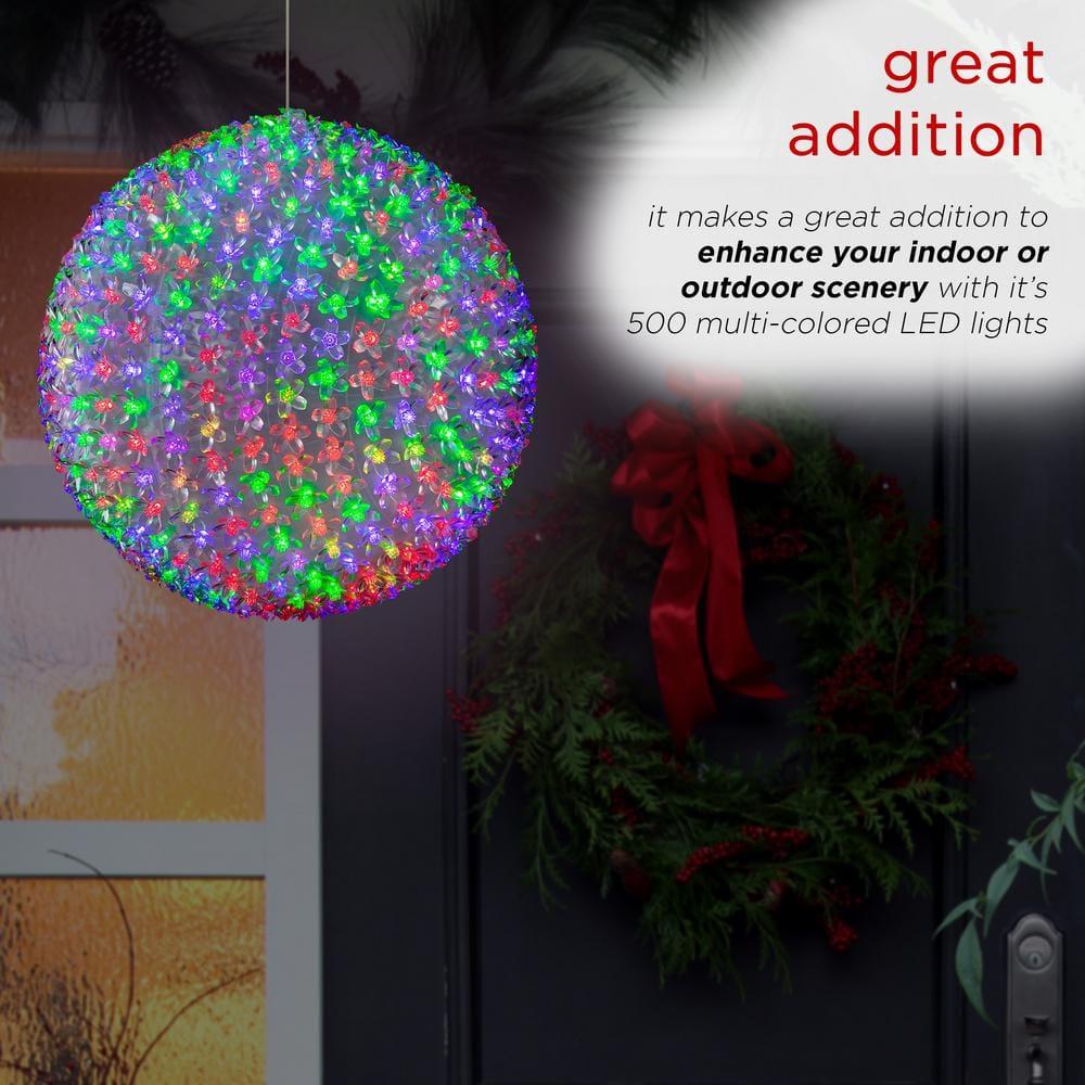 13 in. Dia Large Flashing Sphere Ornament With Multi-Colored LED Lights