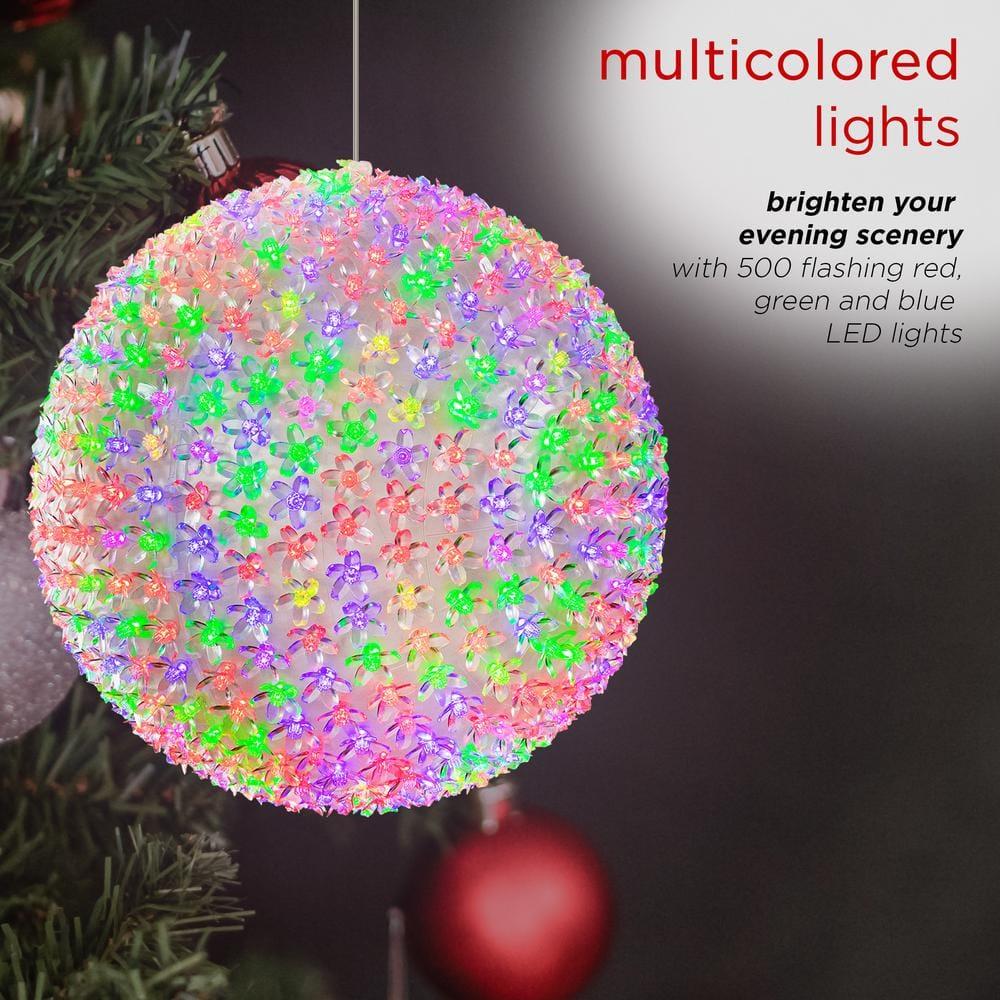 13 in. Dia Large Flashing Sphere Ornament With Multi-Colored LED Lights