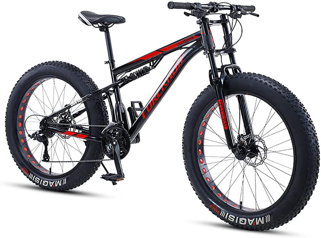 QMMD Adult Mountain Bikes 26 Inch Fat Tire Mountain Bike 21 Speed MTB Bicycle Dual Suspension Frame and Suspension Fork All Terrain Urban Commuter City Bicycle