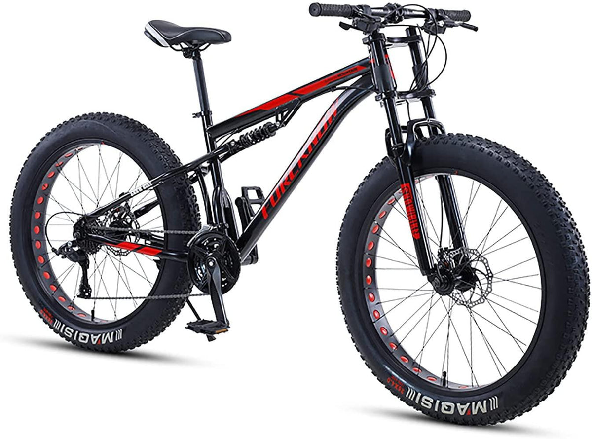 QMMD Adult Mountain Bikes 26 Inch Fat Tire Mountain Bike 21 Speed MTB Bicycle Dual Suspension Frame and Suspension Fork All Terrain Urban Commuter City Bicycle