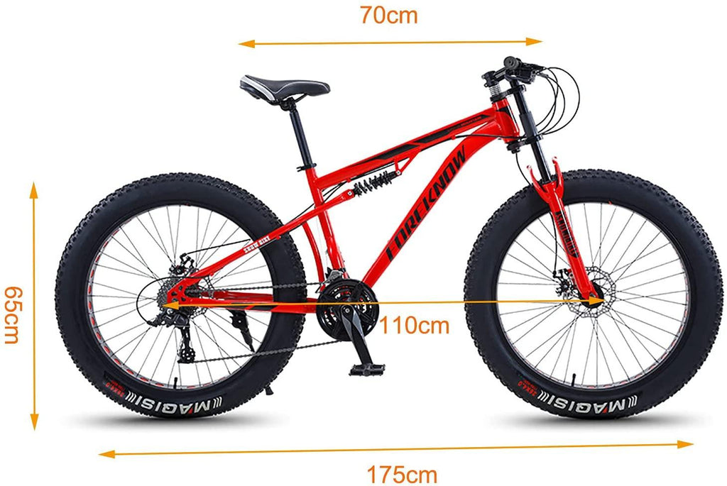 QMMD Adult Mountain Bikes 26 Inch Fat Tire Mountain Bike 21 Speed MTB Bicycle Dual Suspension Frame and Suspension Fork All Terrain Urban Commuter City Bicycle