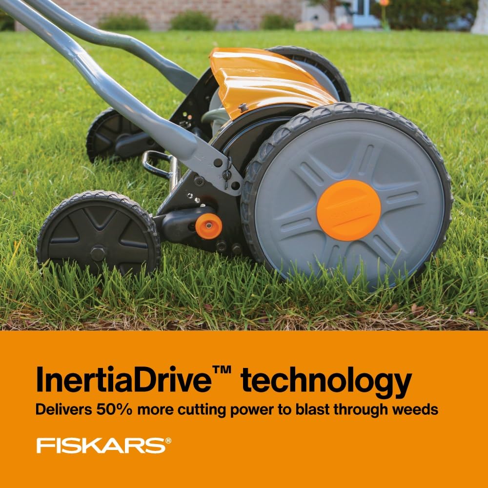 Push Mower - 17" Cut Width Manual Reel Mower with No Motor - Grass Cutter with Steel Blades that Stay Sharp - Eco-Friendly Cordless Grass Trimmer for Lawn Care