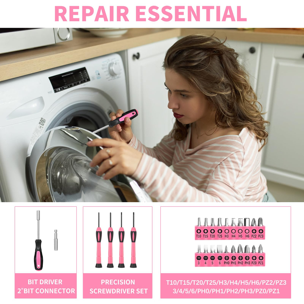 39-Piece Pink Household Tool Set for Women with StoraBox | All Purpose Hand Tool Kit, Small Tool Kit, for Home Garage, Office, ColleDorm, Daily DIY Repairs, Household Use