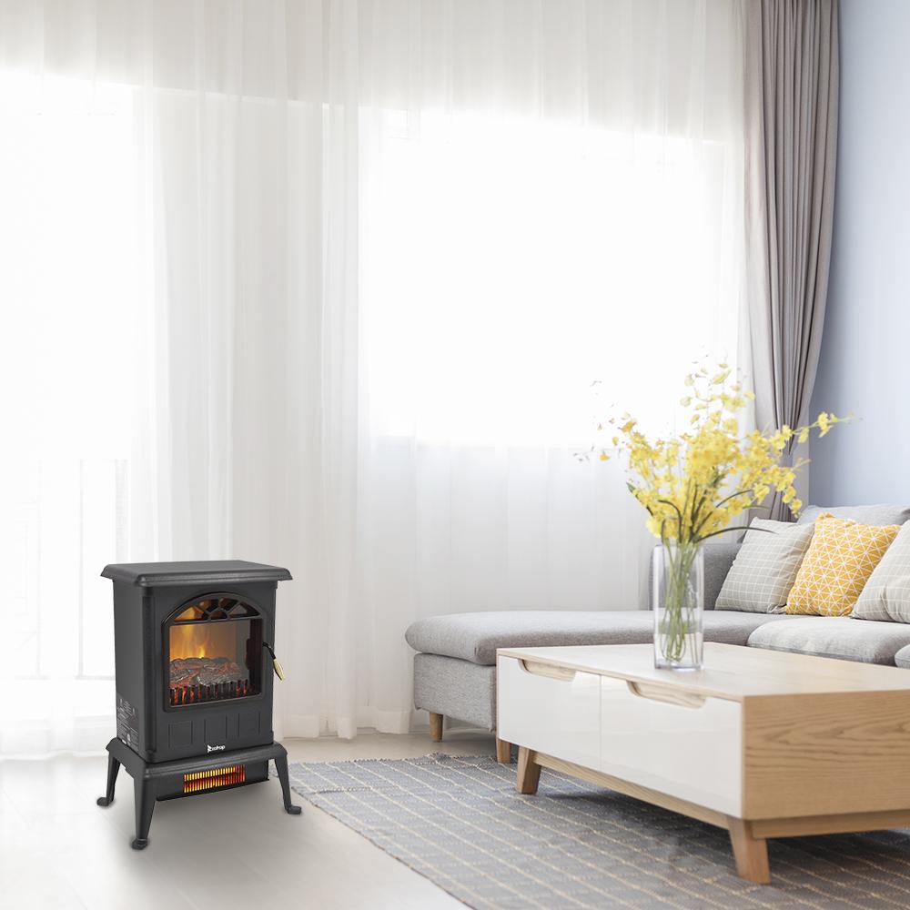 1500W Electric Space Heater with Iron Stand, SEGMART 16" Freestanding Electric Fireplaces Fireplaces with Lifelike Flames, Fast Heating Electric Fireplace for Office Living Rooms Bedrooms, S8669