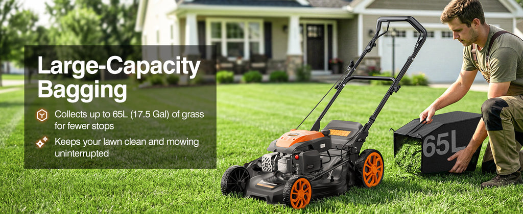 21” Self-Propelled Gas Lawn Mower, 170CC 4-in-1 Mulch/Rear Bag/Side Discharge/Rear Discharge, Foldable Gas Powered Lawn Mowers with 7-Position Cutting Height, Walk-Behind Gas Lawnmower (Yellow)