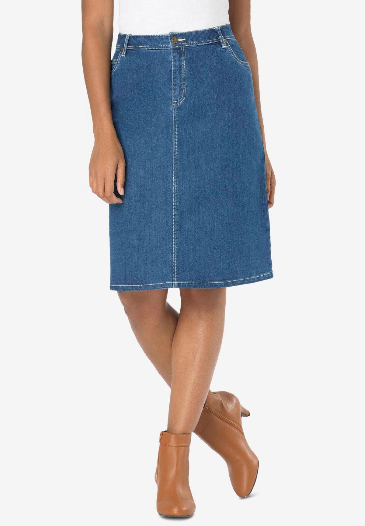 true fit denim short skirt