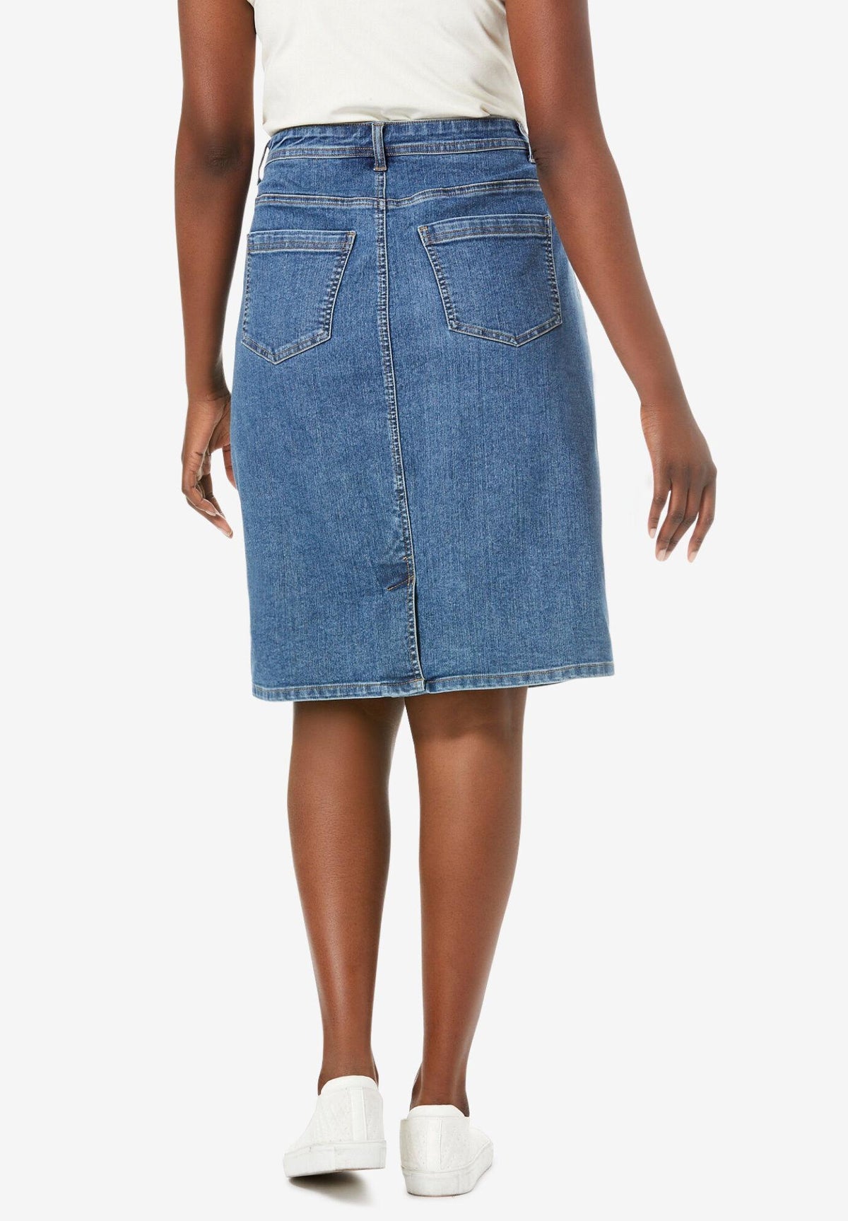 true fit denim short skirt
