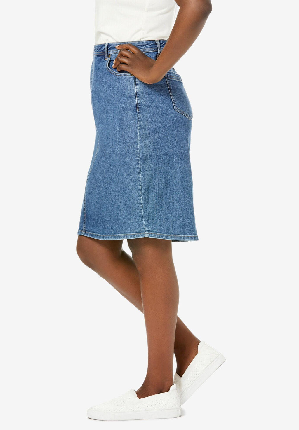 true fit denim short skirt