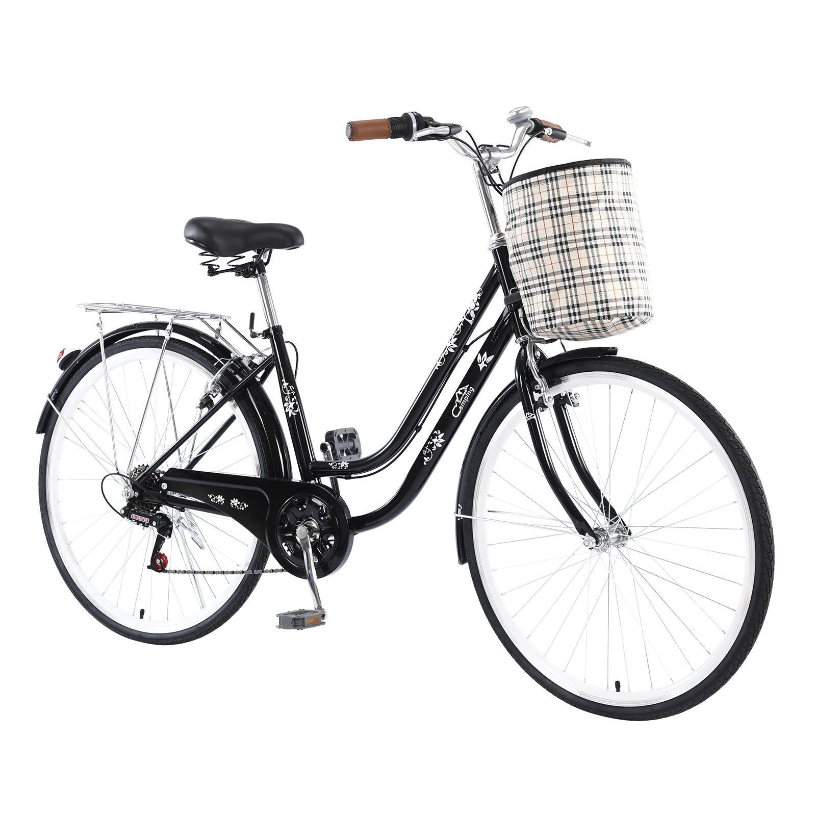 Campingsurvivals Urban Commuter City Bike, 7 Speed Adult Road Bicycle, Black