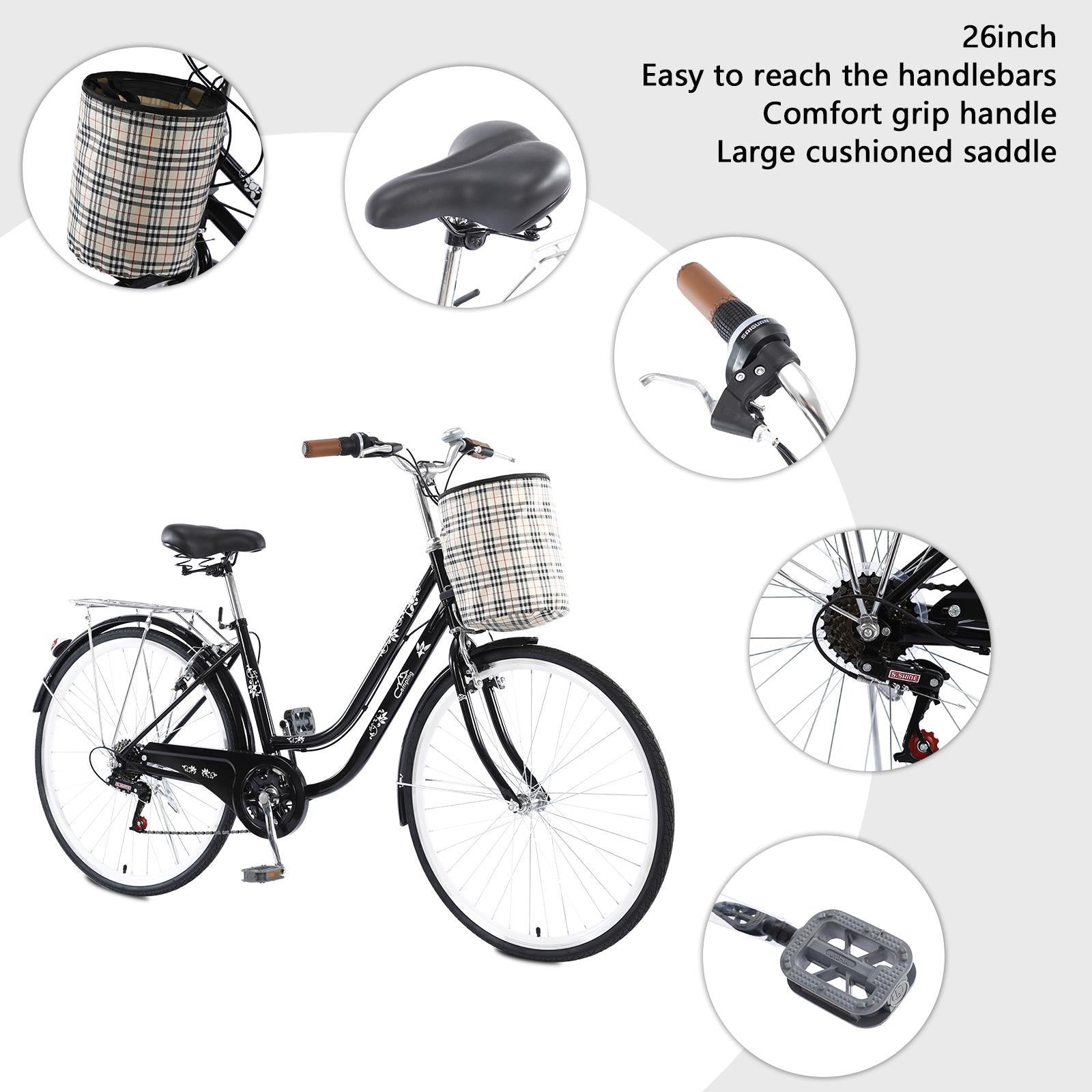 Campingsurvivals Urban Commuter City Bike, 7 Speed Adult Road Bicycle, Black